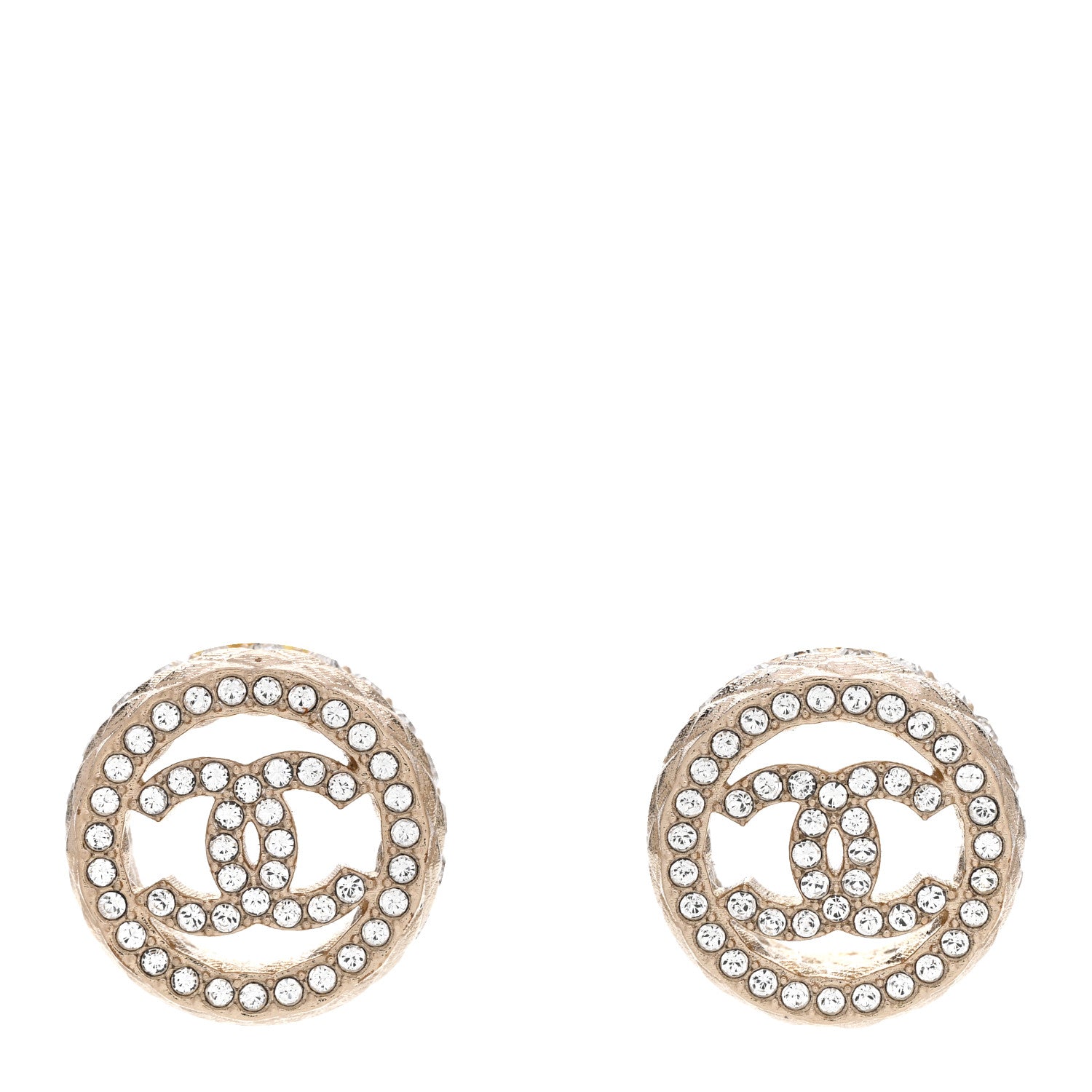 Chanel Crystal CC Round Earrings Gold 1 of 5