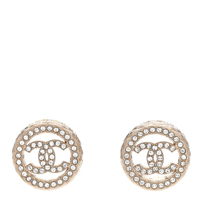 Chanel Crystal CC Round Earrings Gold 1 of 5
