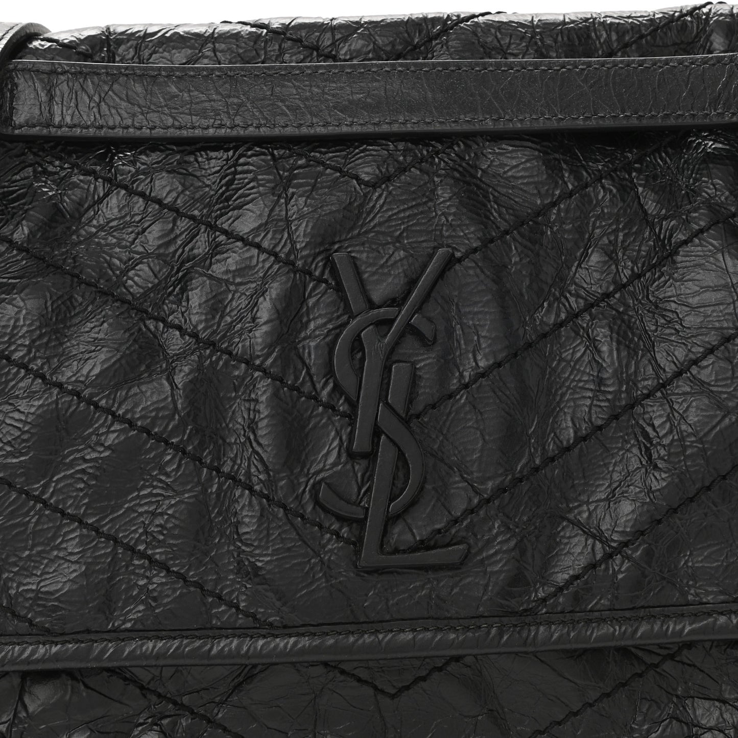 Crinkled Calfskin Matelasse Monogram Medium Niki Chain Satchel Black