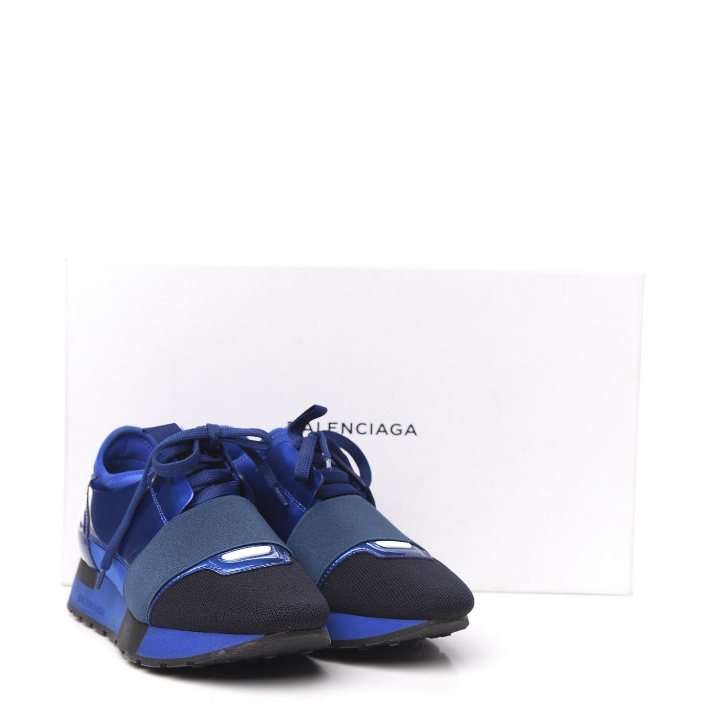 Metallic Patent Neoprene Mesh Womens Race Runner Sneakers 35 Bleu Black