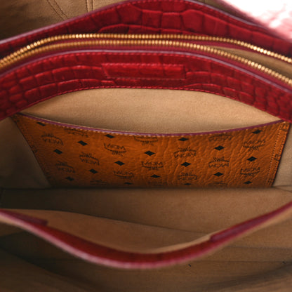 MCM Calfskin Crocodile Embossed Medium Milla Tote Ruby 7 of 9