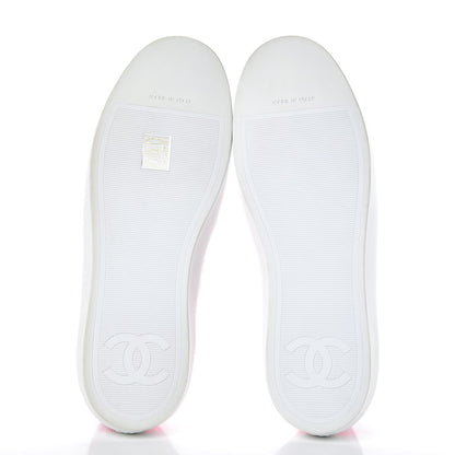 Chanel Embroidered Calfskin Womens CC Sneakers 40 White Fluo Pink 5 of 10
