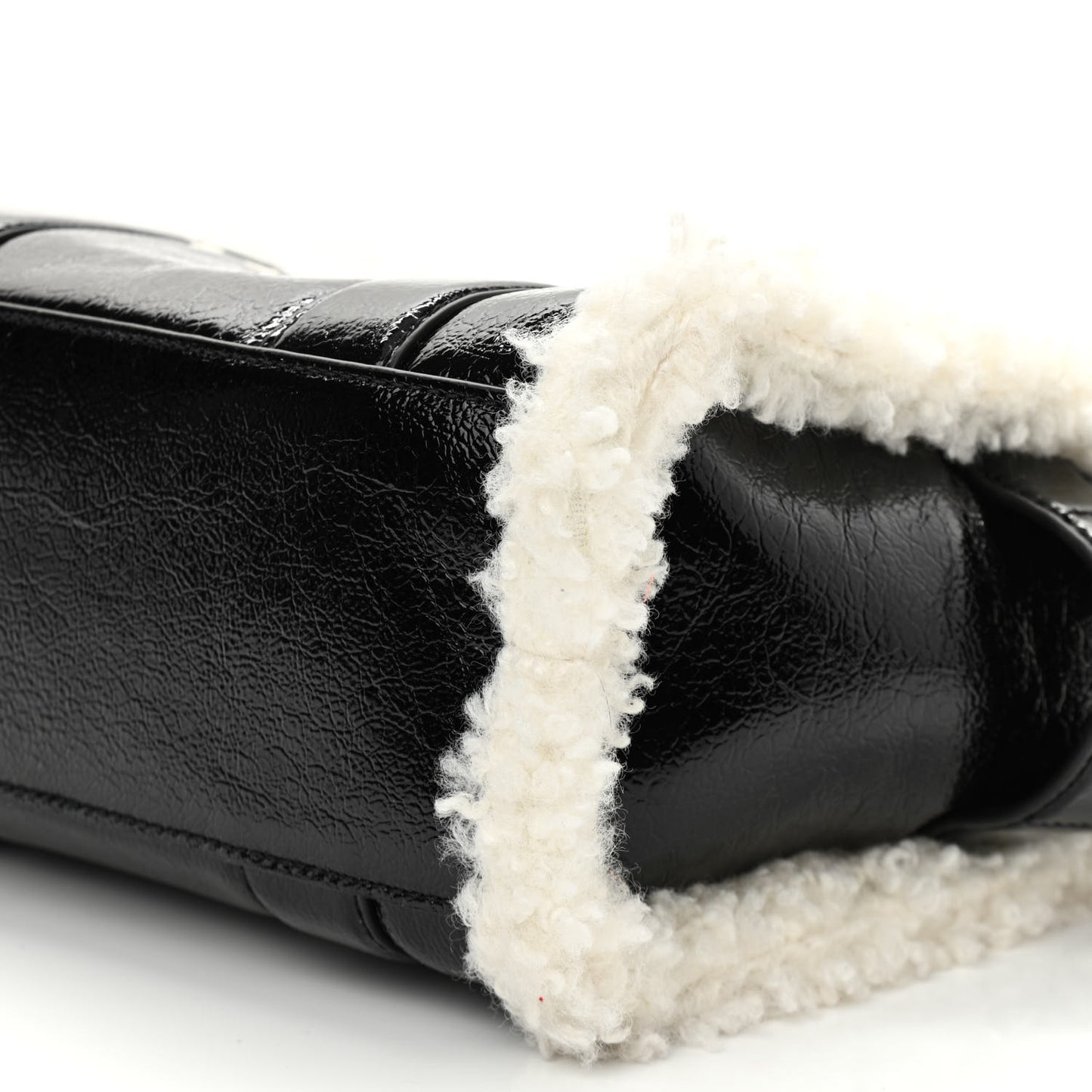 Shiny Calfskin Faux Shearling Small The Traveler Tote Bag Black