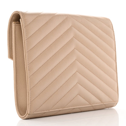 Saint Laurent Grain De Poudre Matelasse Chevron Monogram Envelope Clutch Dark Beige 3 of 13
