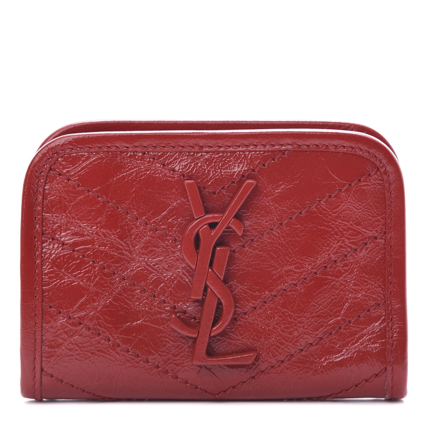 Crinkled Calfskin Matelasse Monogram Niki Card Holder Red