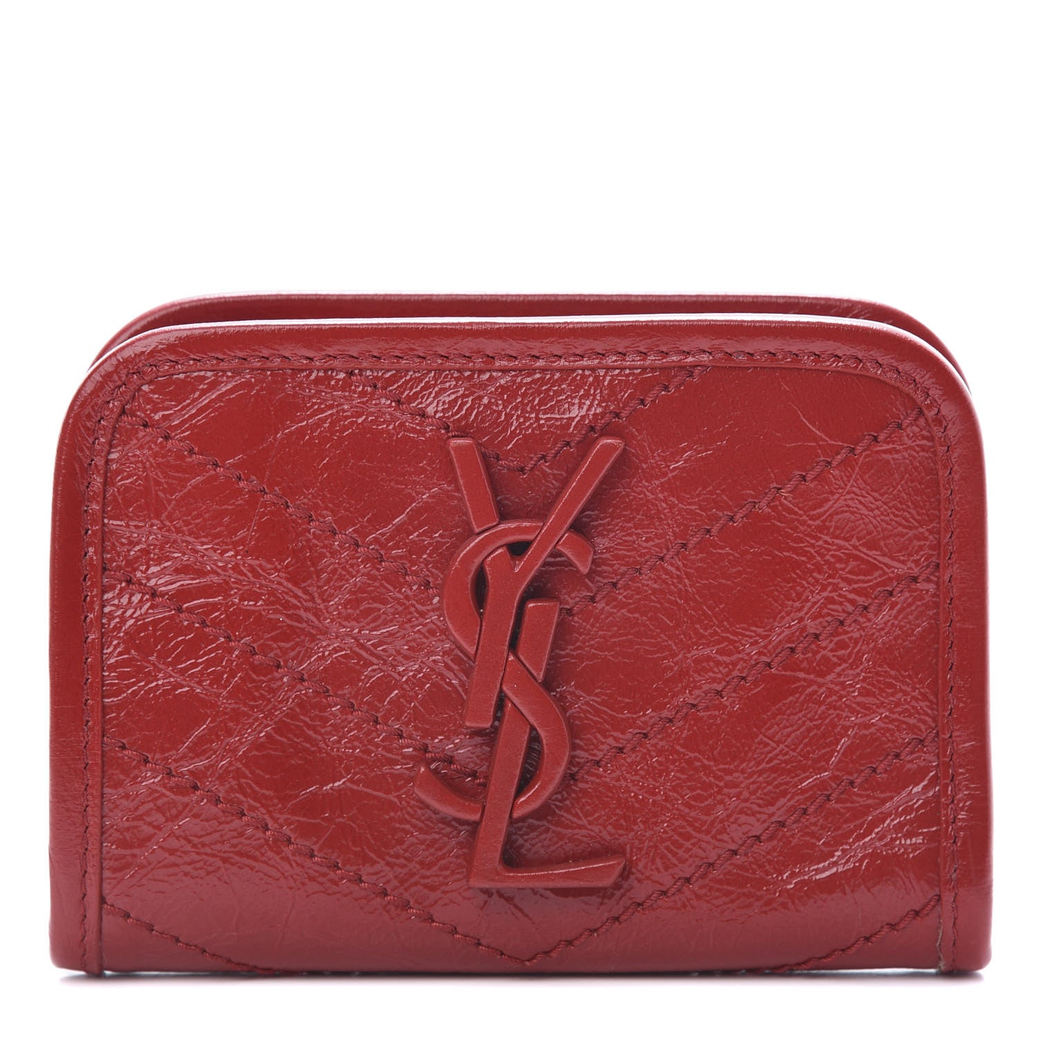 Saint Laurent Crinkled Calfskin Matelasse Monogram Niki Card Holder Red 1 of 7