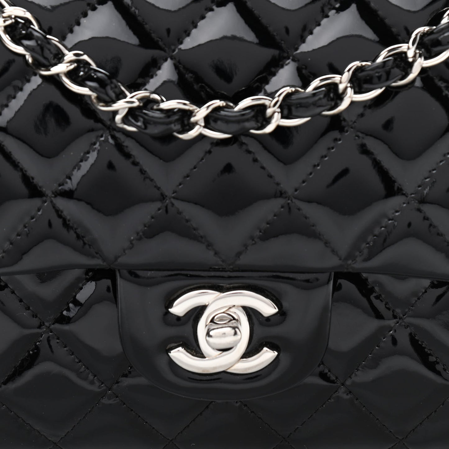 Patent Quilted Medium Double Flap Black