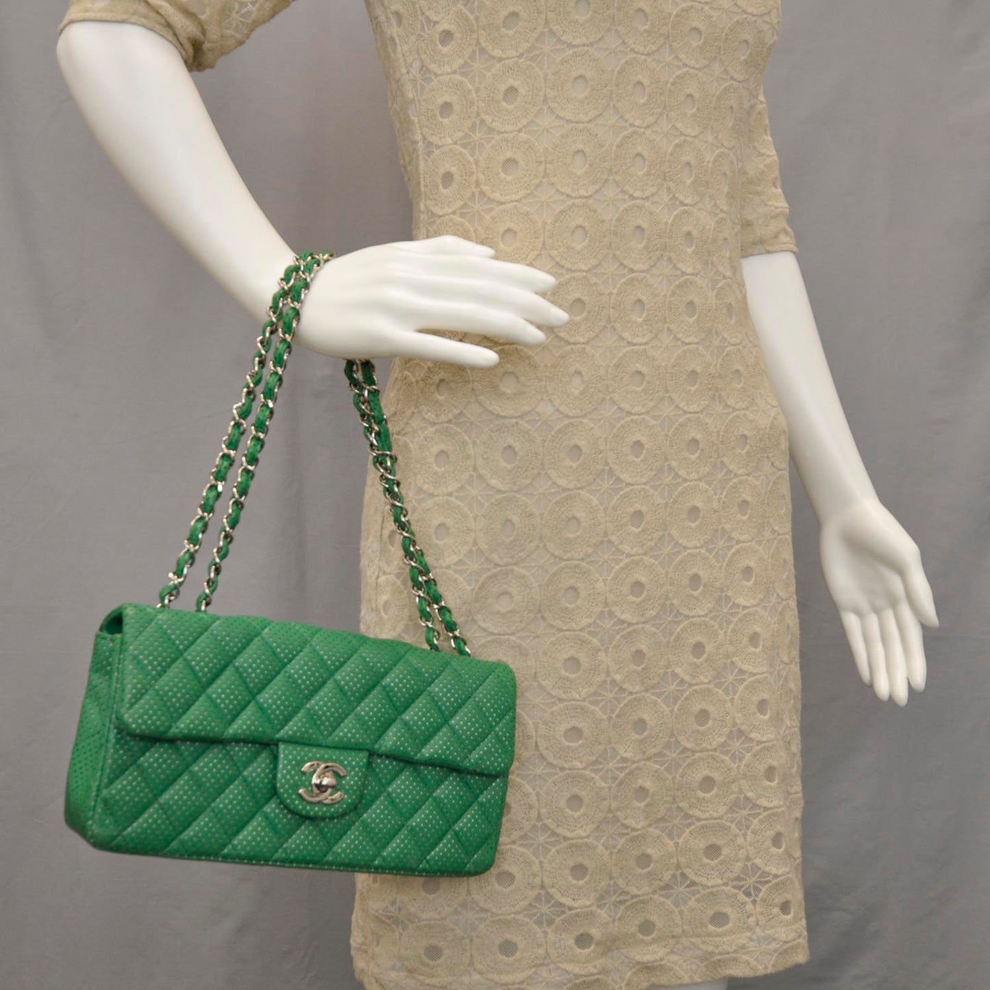 Calfskin Perforated East West Flap Green