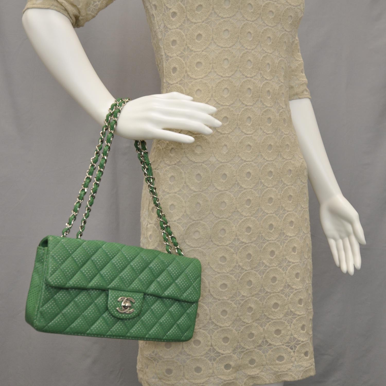 Chanel Calfskin Perforated East West Flap Green 2 of 11