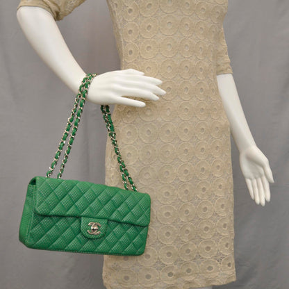 Chanel Calfskin Perforated East West Flap Green 2 of 11