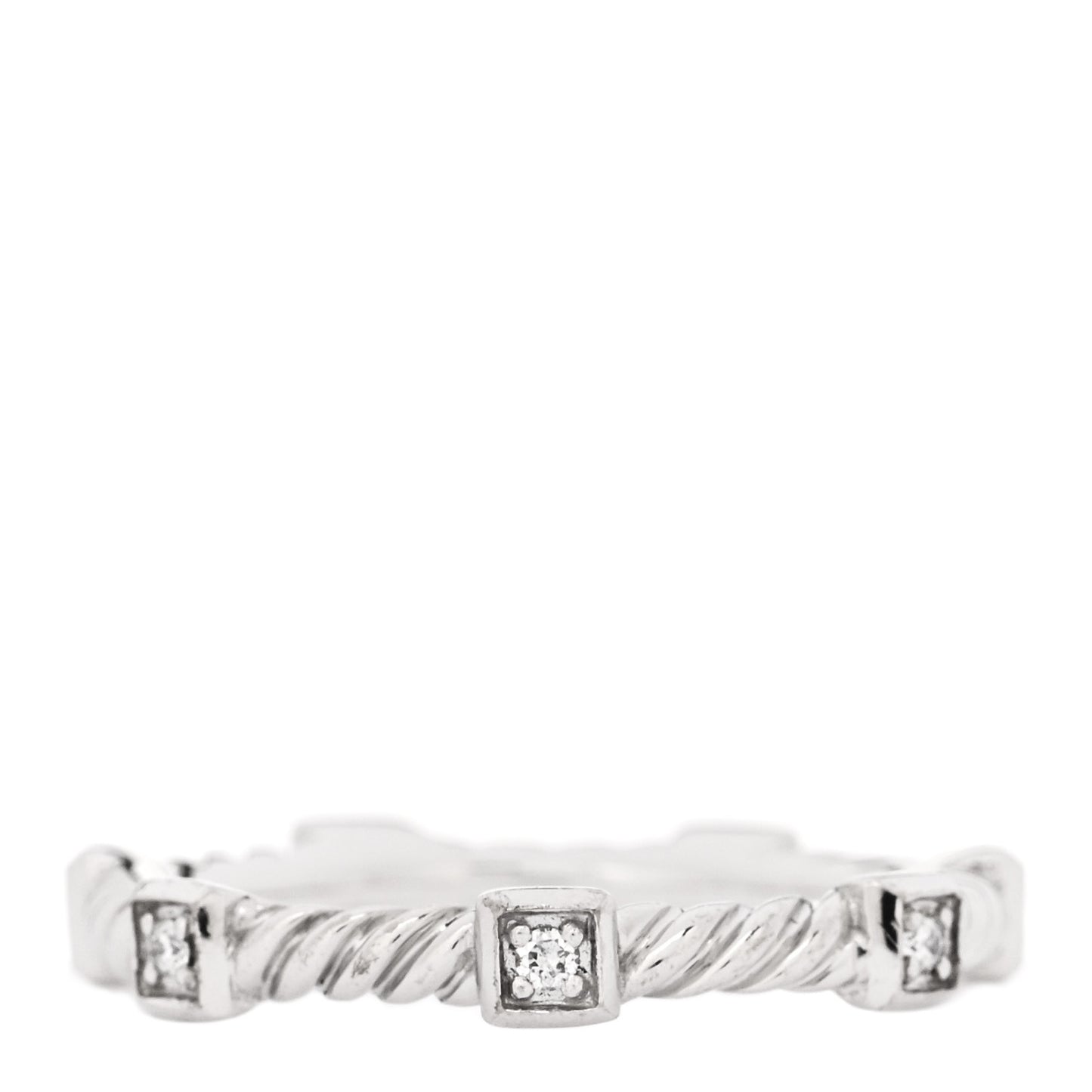 18K White Gold Diamond 2mm Cable Collectibles Stack Band Ring 50 5.25