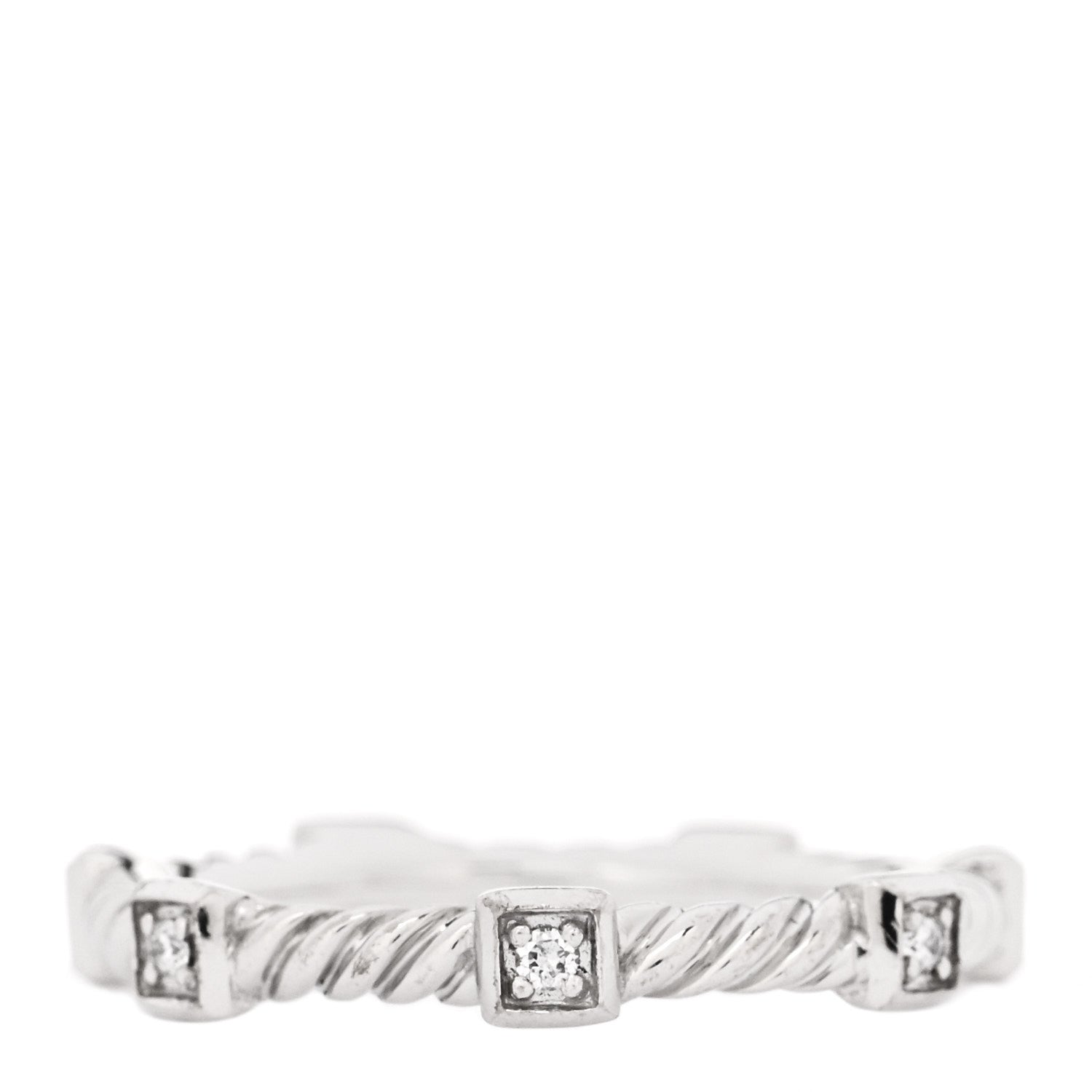 David Yurman 18K White Gold Diamond 2mm Cable Collectibles Stack Band Ring 50 5.25 3 of 6