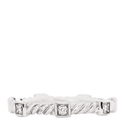 David Yurman 18K White Gold Diamond 2mm Cable Collectibles Stack Band Ring 50 5.25 3 of 6