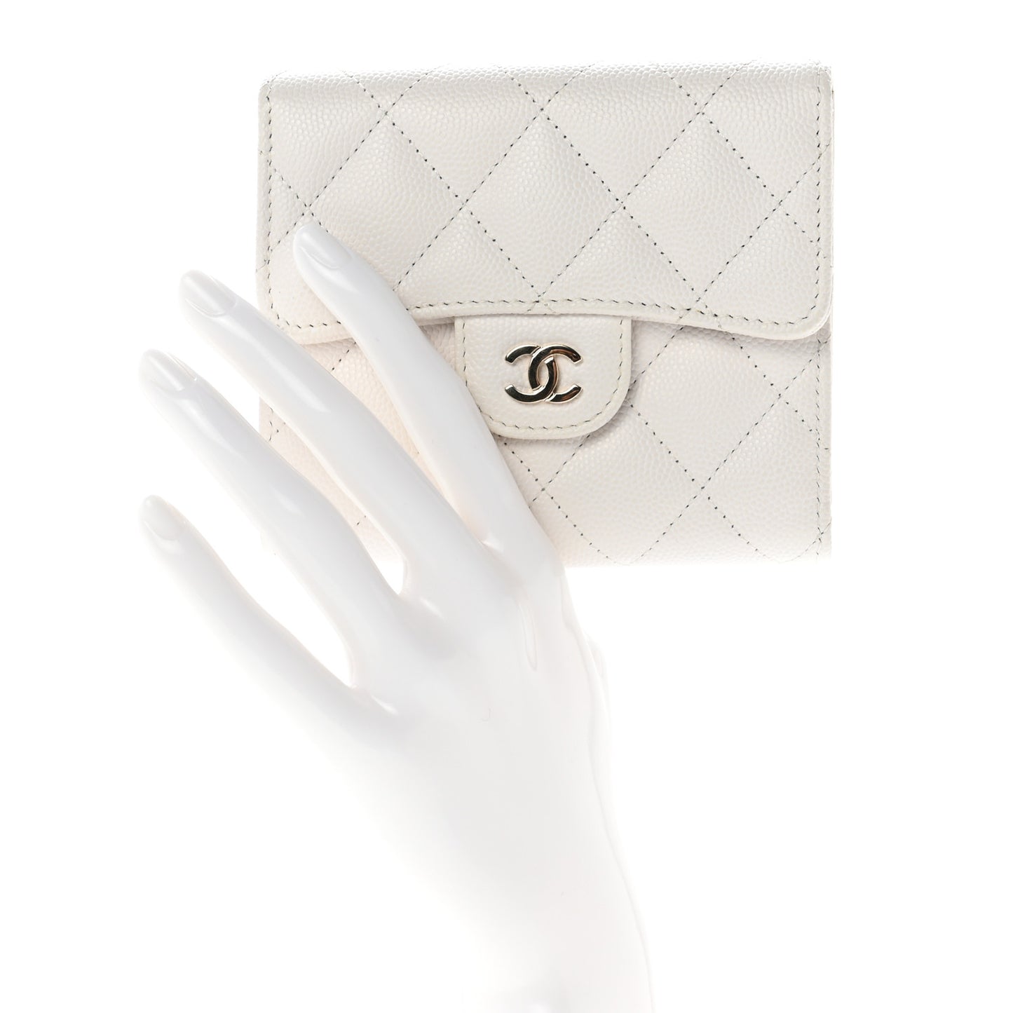 Caviar Quilted Compact Flap Wallet White