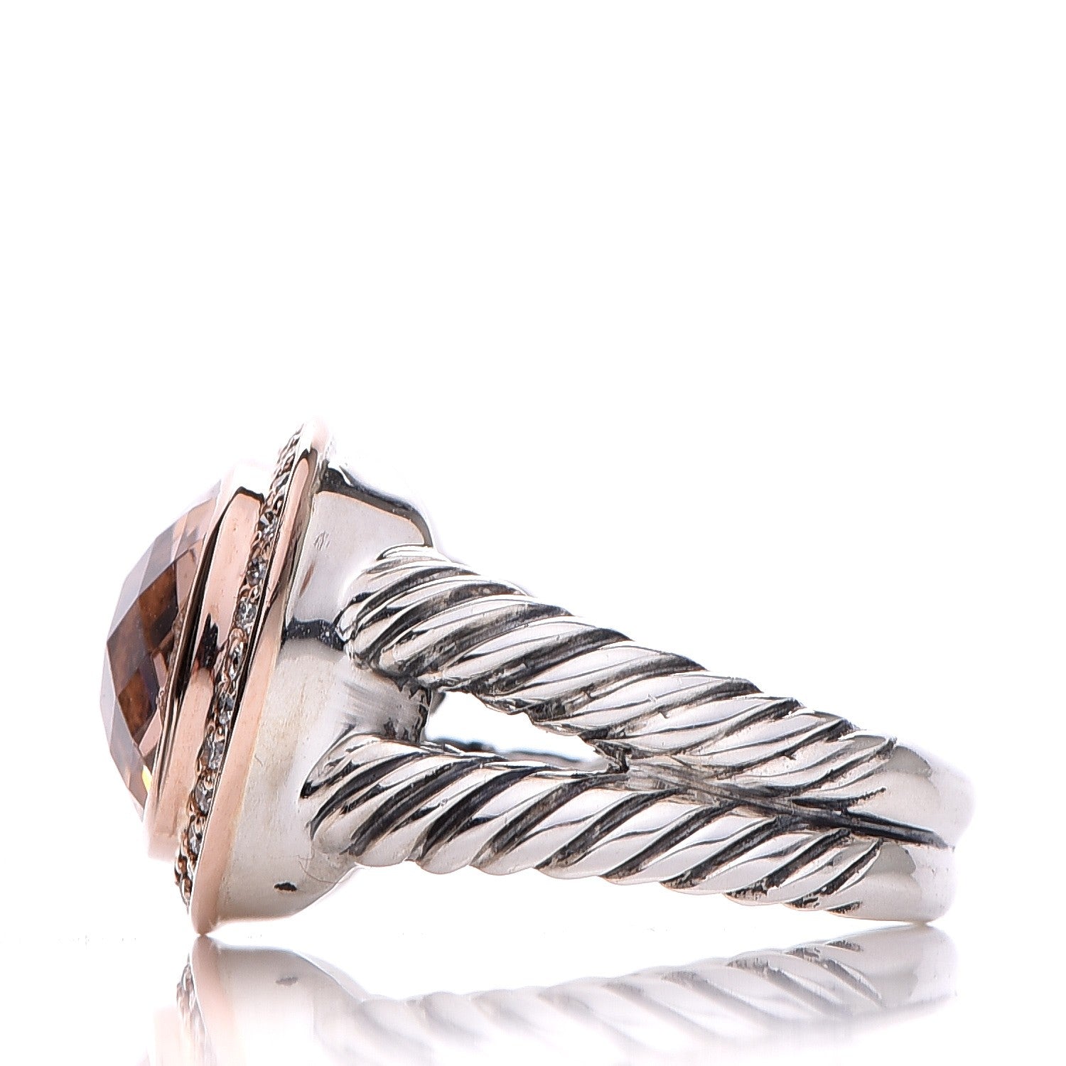 David Yurman Sterling Silver Rose Gold Diamond Morganite 11mm Albion Ring 53 6.5 8 of 9