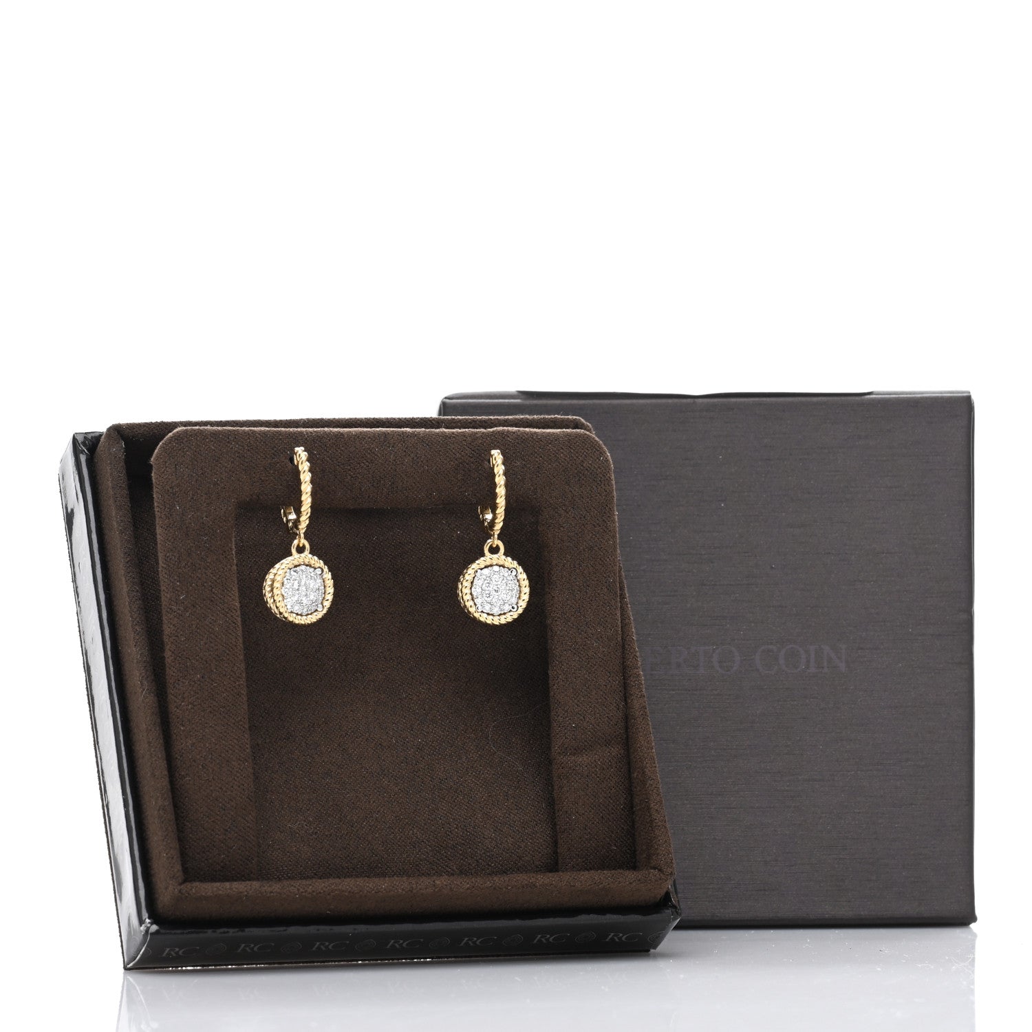 Roberto Coin 18K Yellow White Gold Diamond Barocco Hoop Drop Earrings 5 of 5