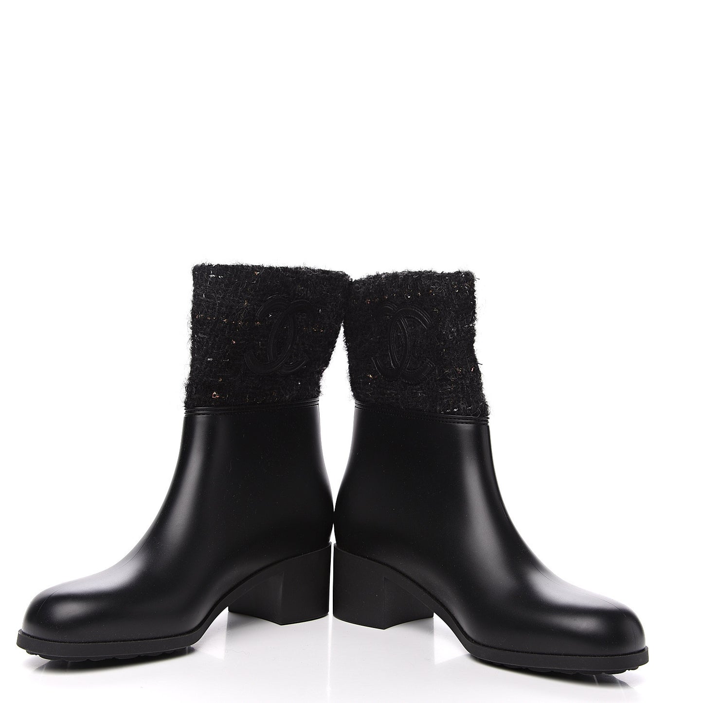 PVC Tweed High Boots 41 Black