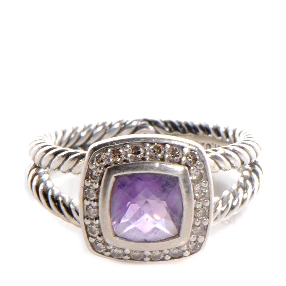 Sterling Silver Diamond Amethyst 7mm Petite Albion Ring 52 6