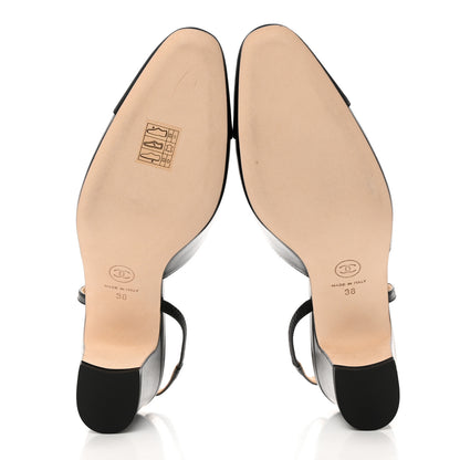 Chanel Goatskin Grosgrain Cap Toe CC Slingback Sandals 38 Black 5 of 9