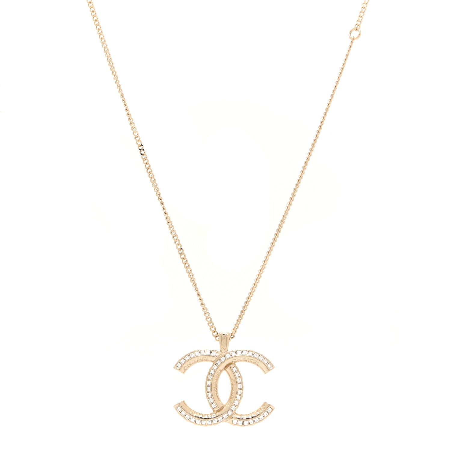 Chanel Baguette Crystal Logo CC Chain Necklace Gold 1 of 6