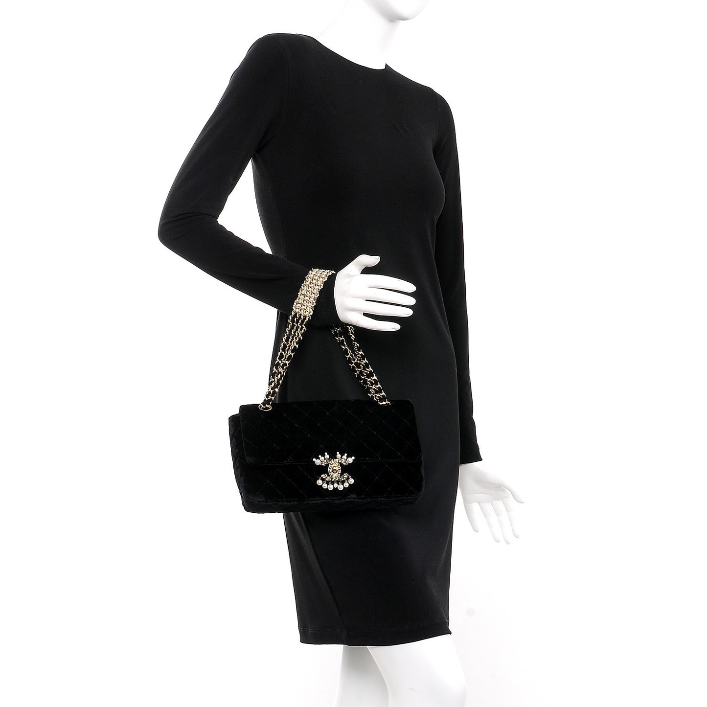 Velvet Pearl Quilted Medium Single Flap Black