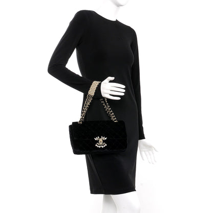 Chanel Velvet Pearl Quilted Medium Single Flap Black 2 of 9
