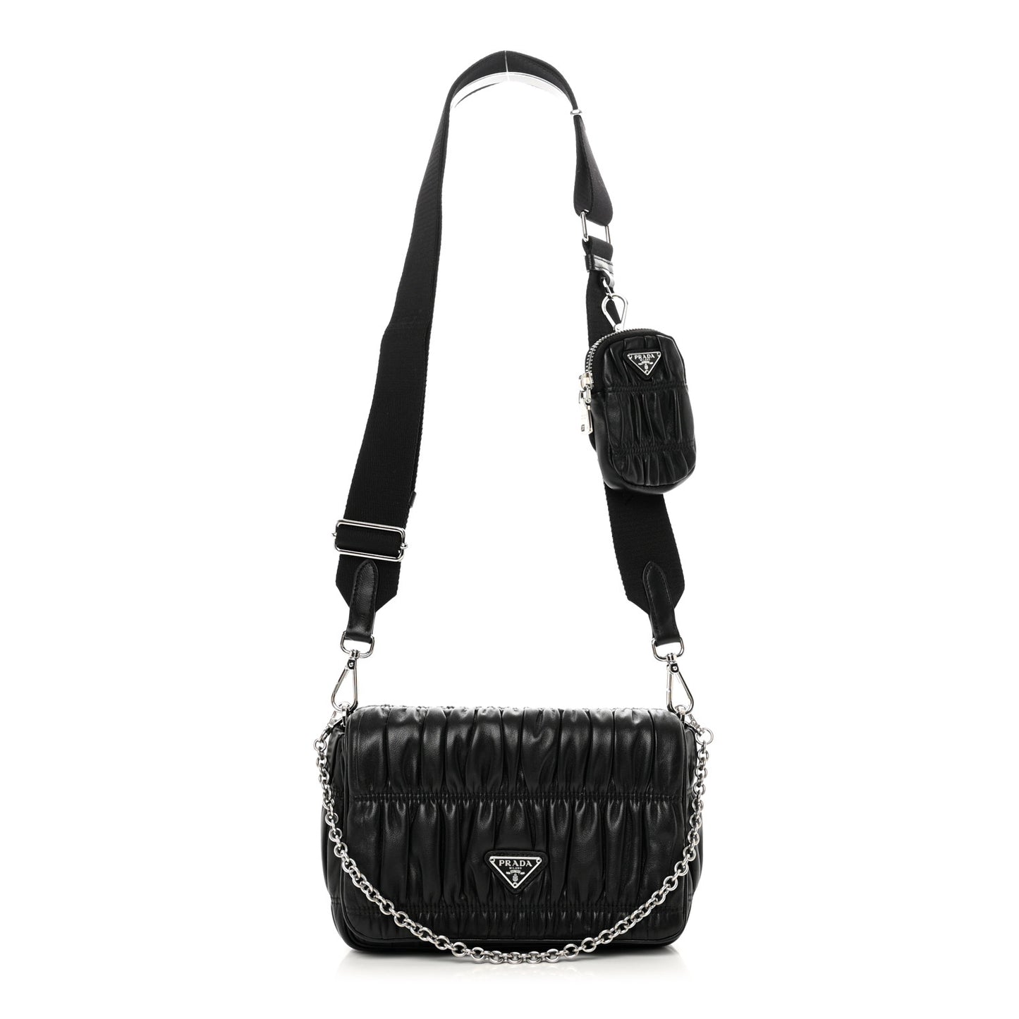 Nappa Gaufre Flap Shoulder Bag Black
