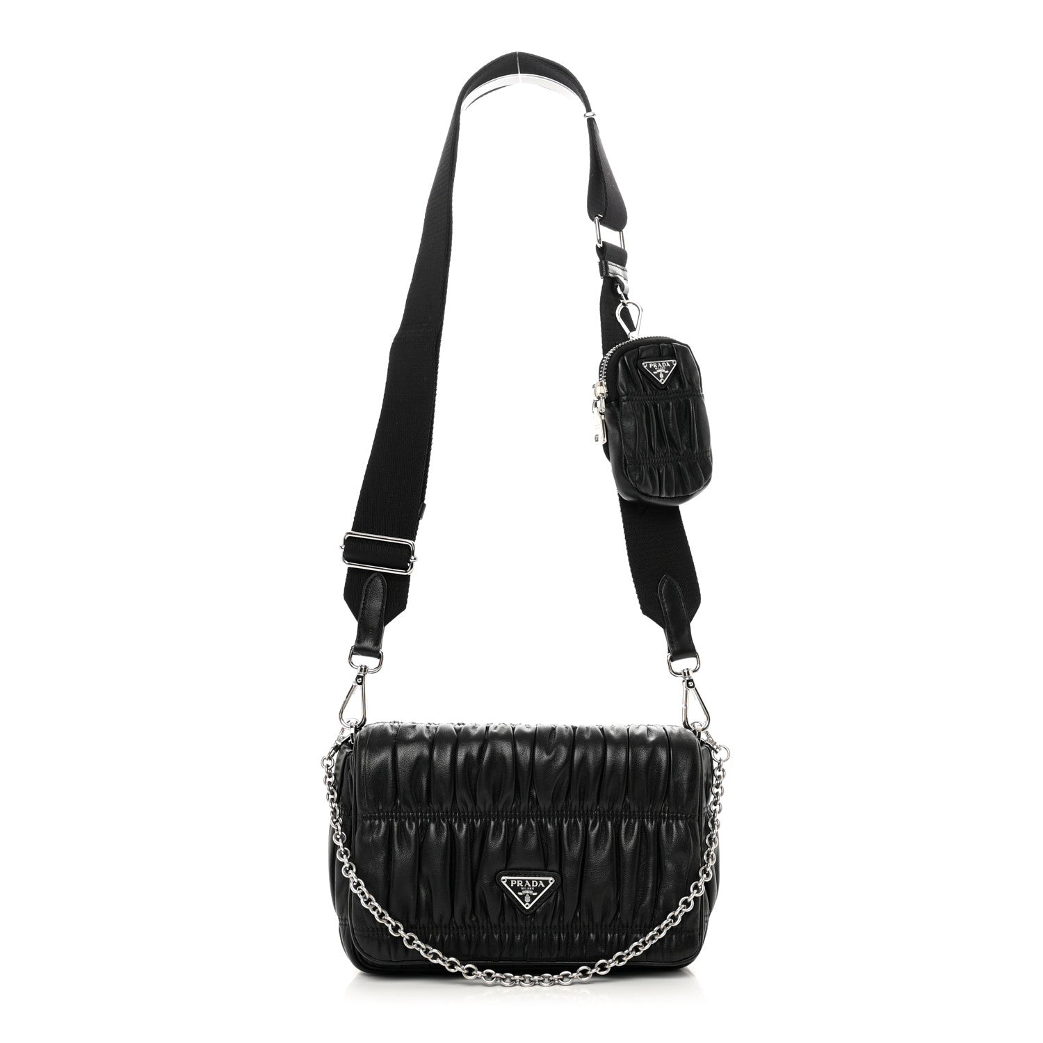 Prada Nappa Gaufre Flap Shoulder Bag Black 1 of 9