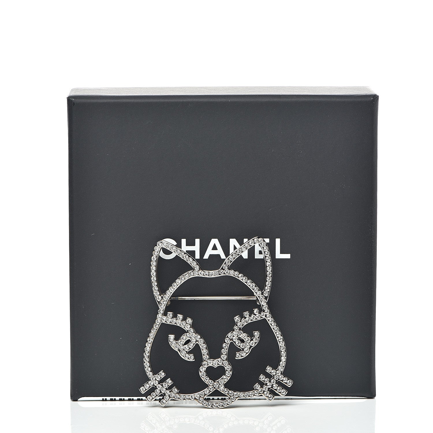 Chanel Strass Crystal Emoji Choupette Cat Brooch Silver 5 of 5