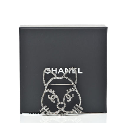 Chanel Strass Crystal Emoji Choupette Cat Brooch Silver 5 of 5