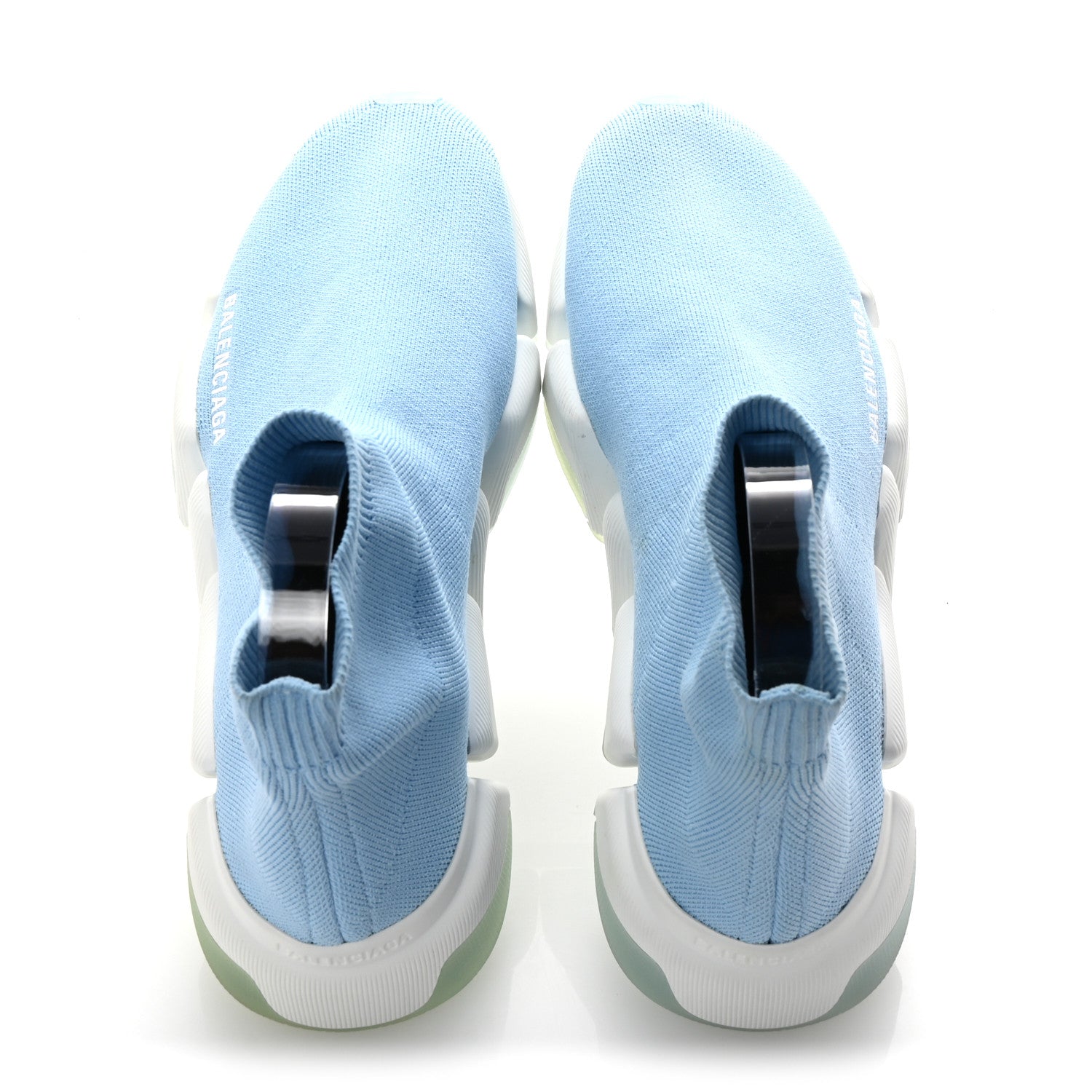 Balenciaga Technical 3D Recycled Knit Bi-Color Womens Speed 2.0 Transparent Sole Sneakers 39 Blue White Transparent Blue 2 of 10