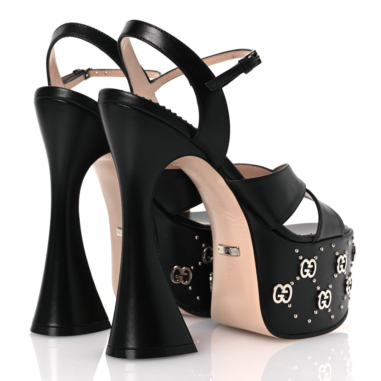 Malaga Kid Interlocking G Studs 155mm Platform Sandals 36 Perfect Black