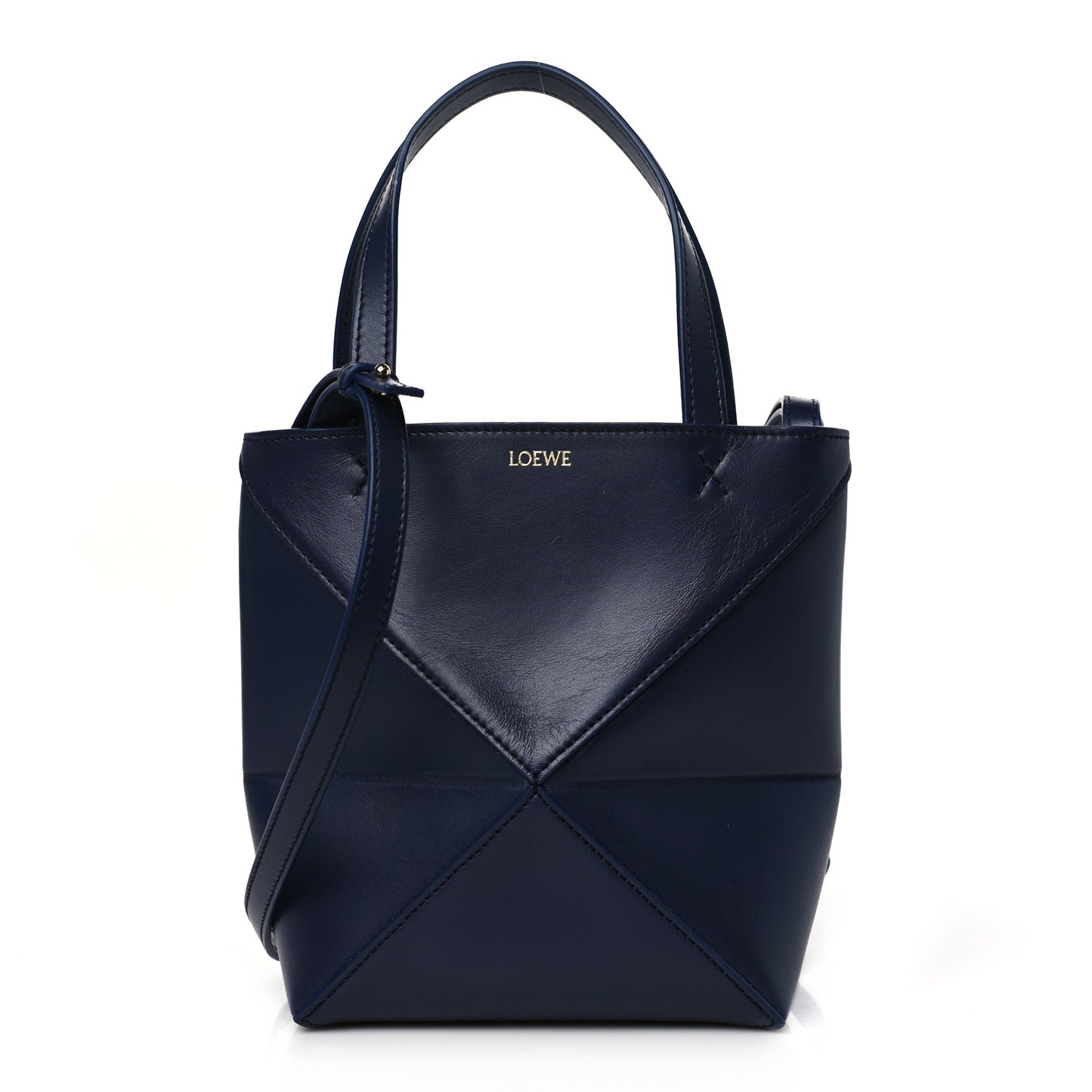 Shiny Calfskin Mini Puzzle Fold Tote Navy
