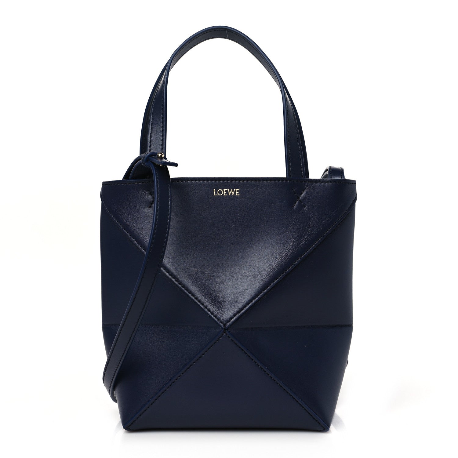 Loewe Shiny Calfskin Mini Puzzle Fold Tote Navy 1 of 9