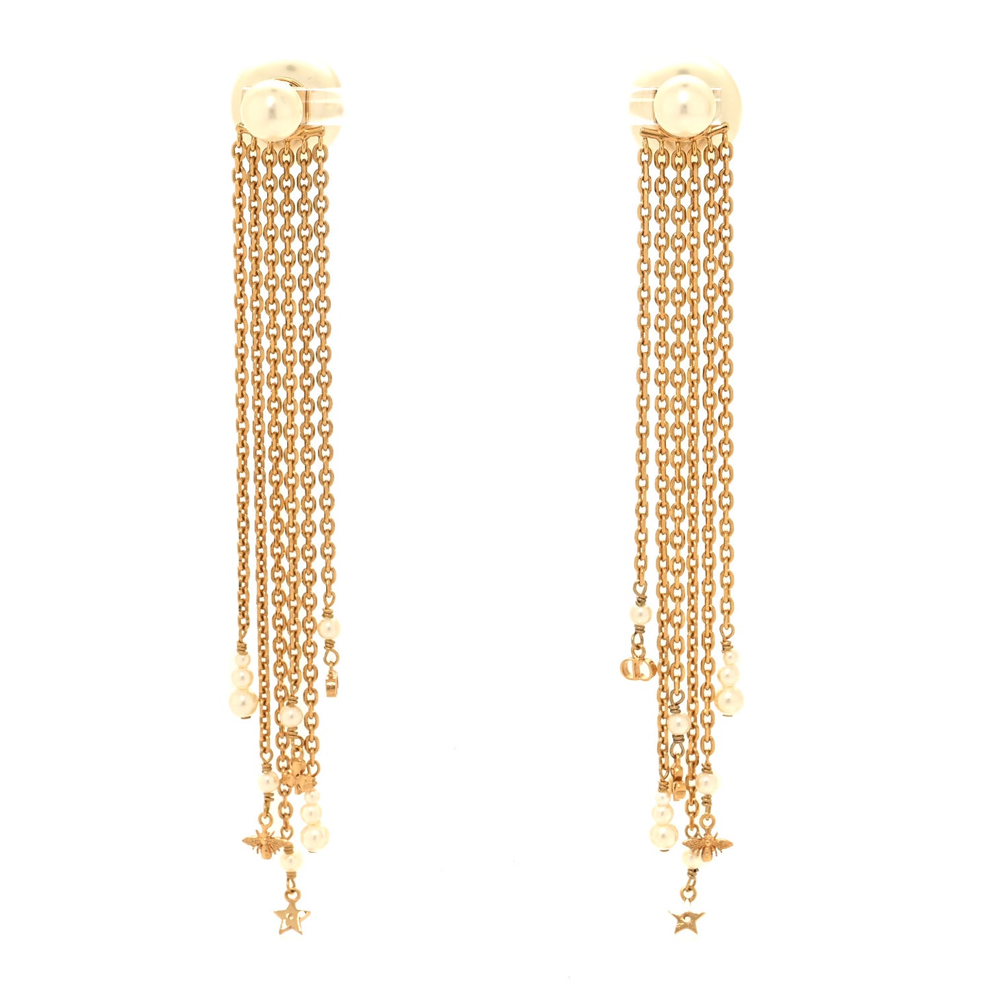 Pearl Charms Tribale Dangle Chain Earrings Gold