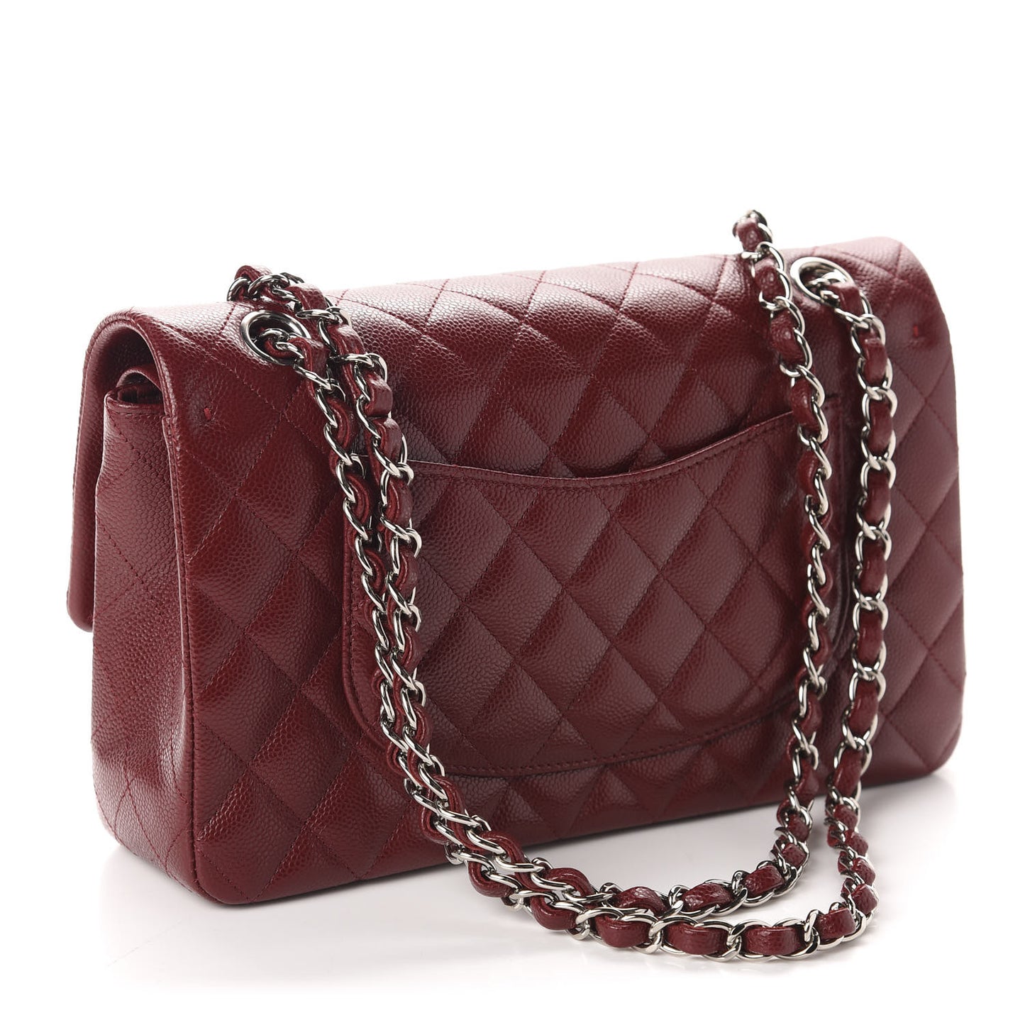 Caviar Quilted Medium Double Flap Dark Red