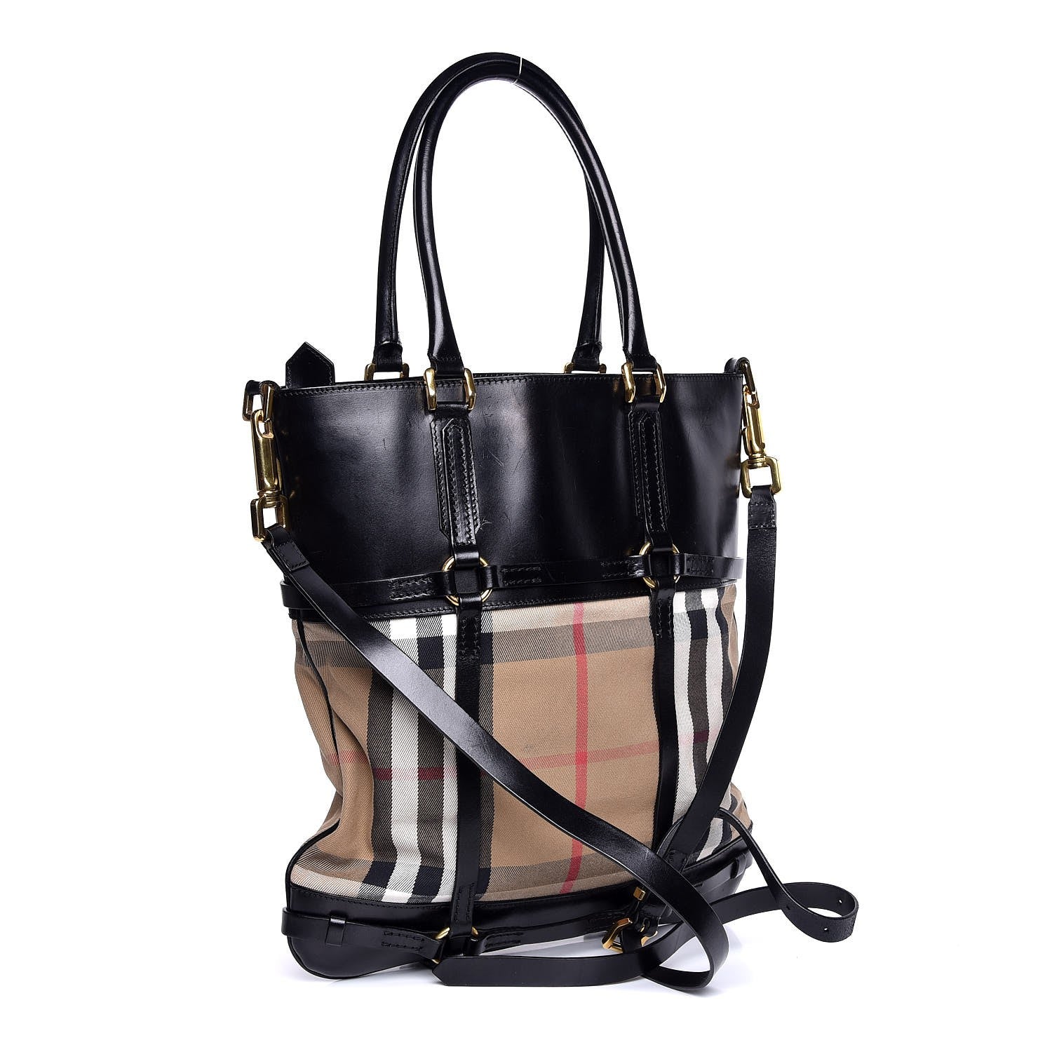 Burberry House Check Bridle Calfskin Tote Black 3 of 7