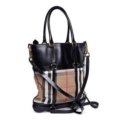 Burberry House Check Bridle Calfskin Tote Black 3 of 7