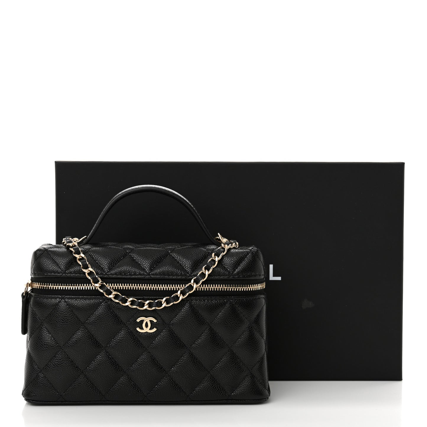 Caviar Quilted Top Handle Slim Vanity With Chain Black
