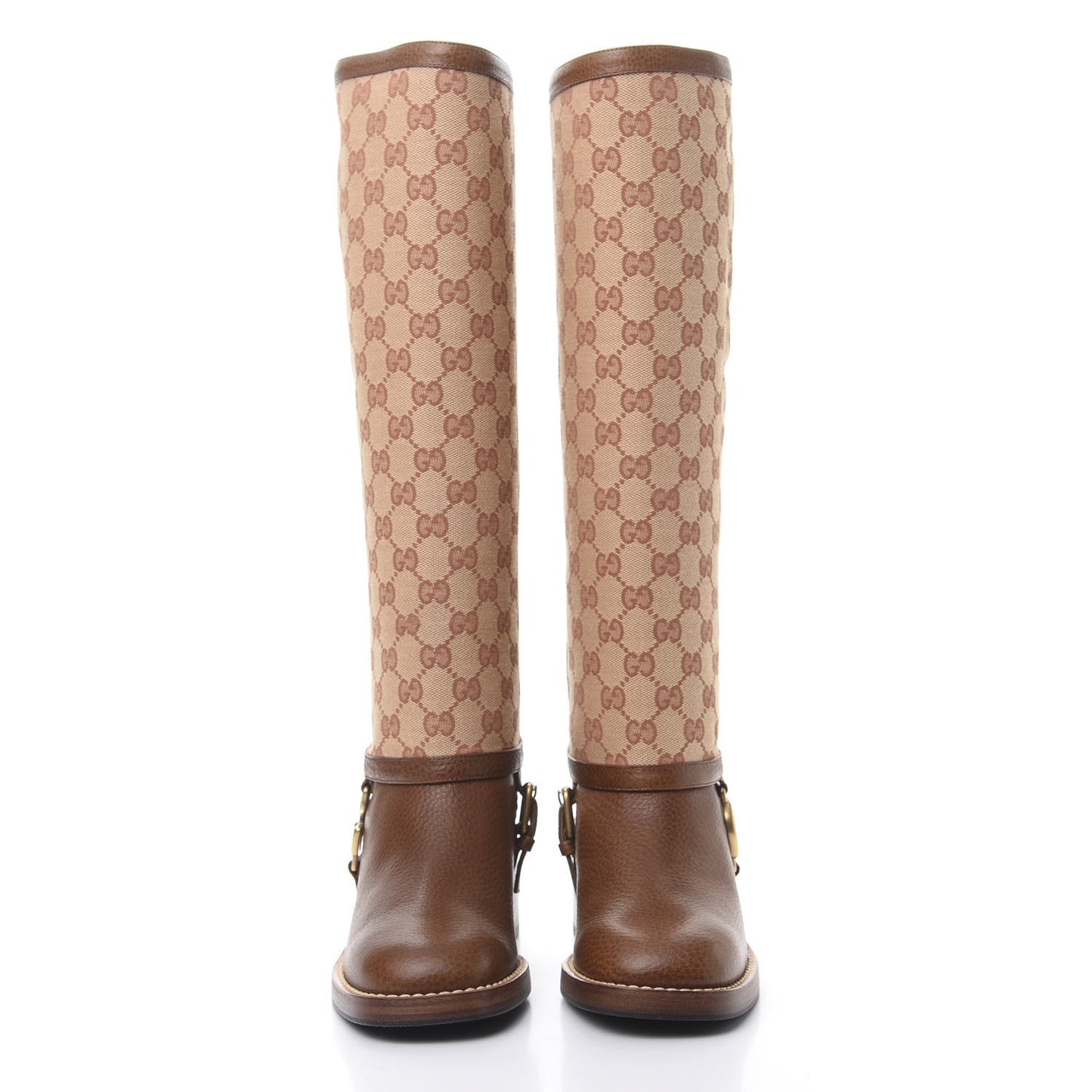 GG Monogram Calfskin Lola Tall Boots 36 Beige Ruggine Cuir