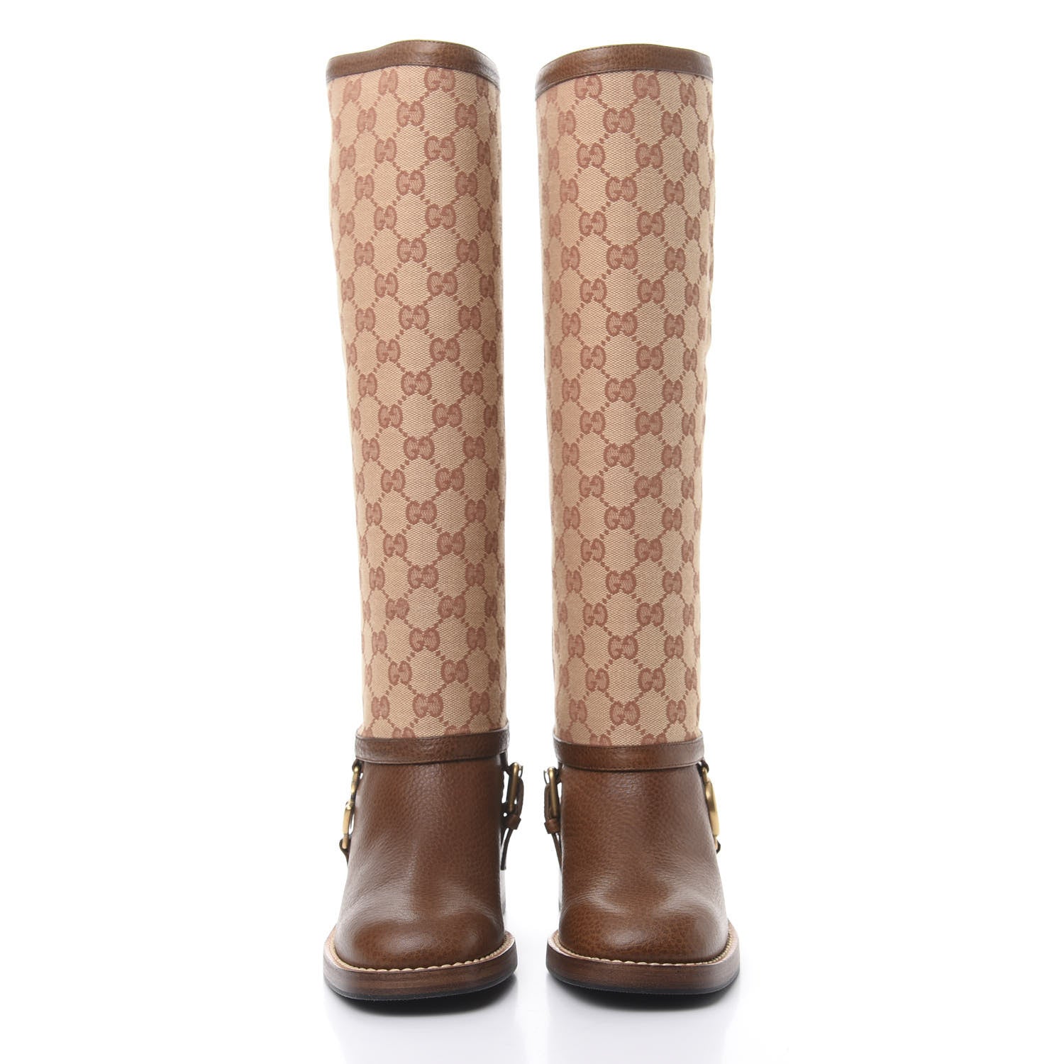 Gucci GG Monogram Calfskin Lola Tall Boots 36 Beige Ruggine Cuir 2 of 6