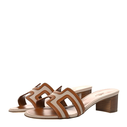 Hermes Calfskin Canvas Oasis Sandals 37 Noisette Beige Dore 3 of 9