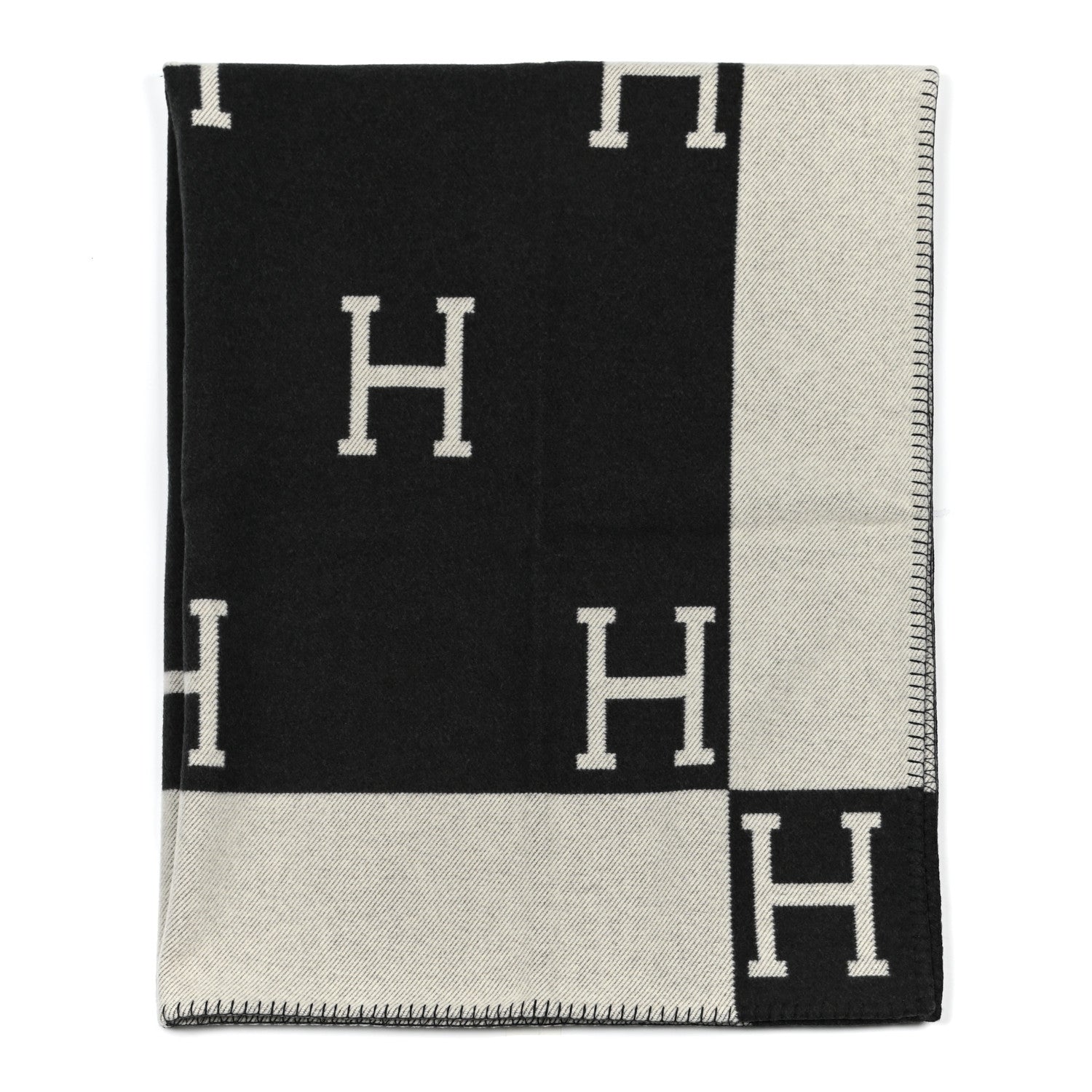 Hermes Wool Cashmere Avalon Blanket Ecru Gris Fonce 1 of 3