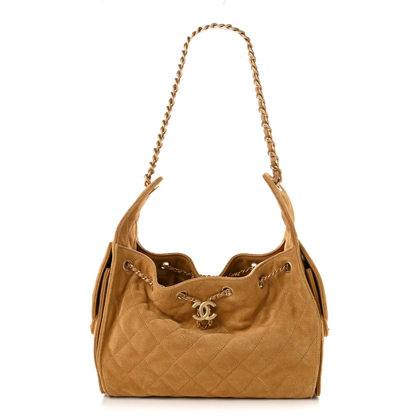 Suede Quilted Small Chanel 25 Handbag Beige