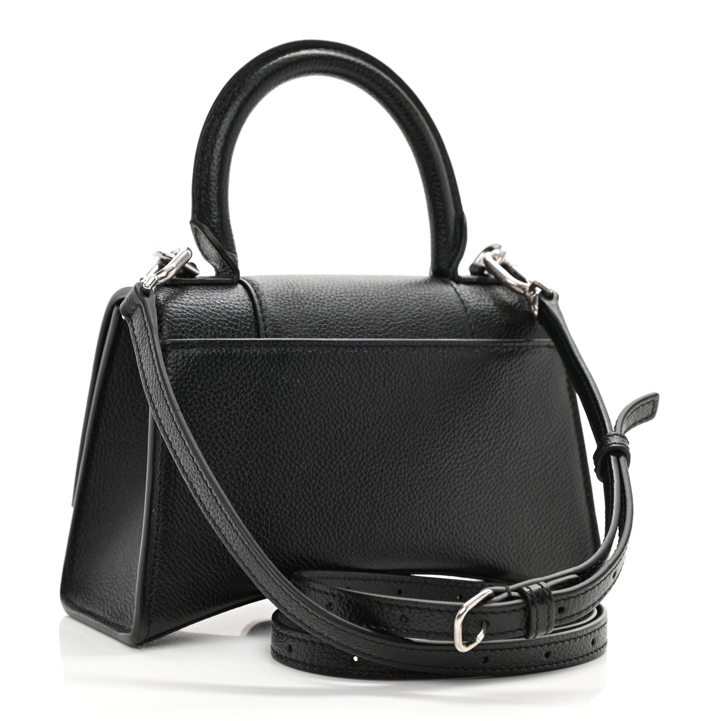 Grained Calfskin Hourglass Top Handle Bag XS Black
