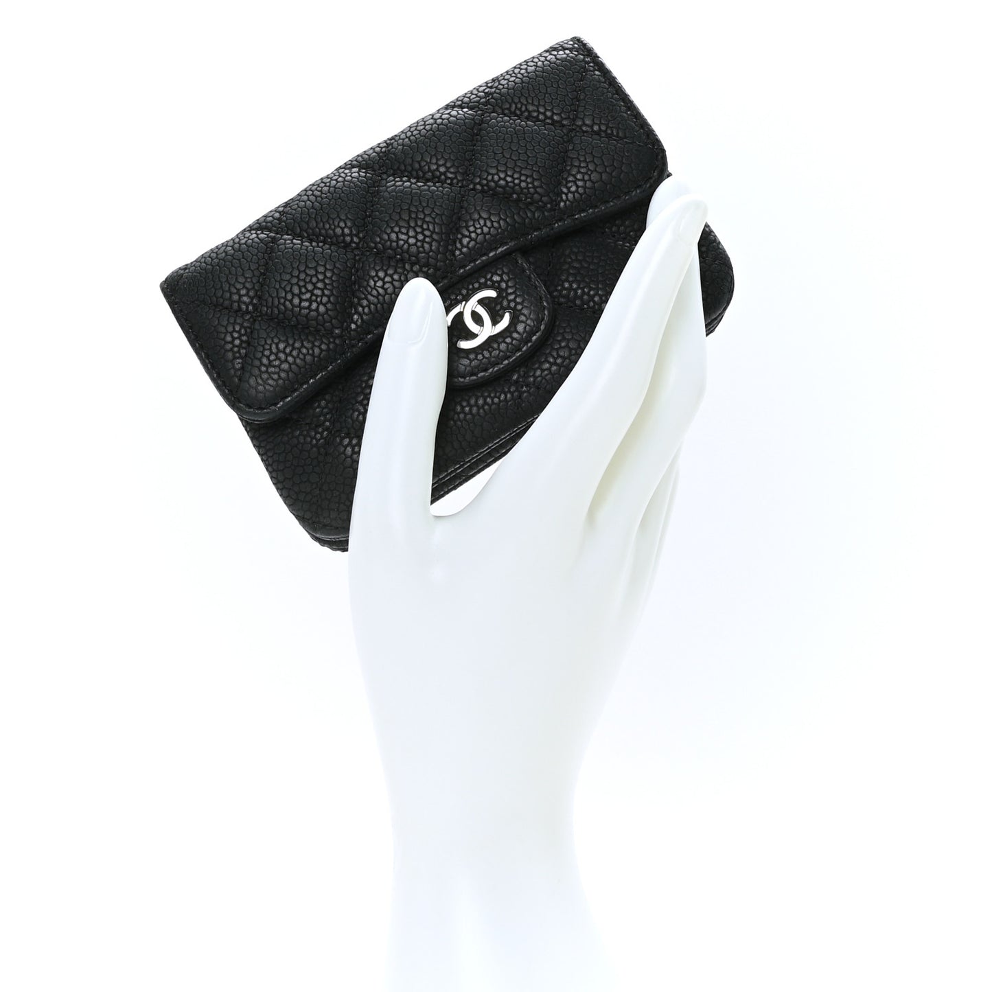 Iridescent Caviar Quilted Coin Purse Black