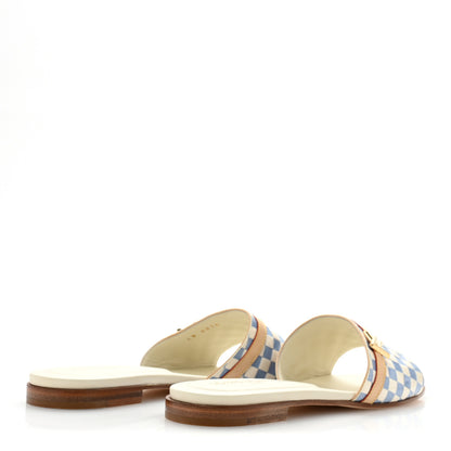 Louis Vuitton Damier Azur Patent Neo Revival Flat Mule Sandals 40 Blanc Bleu 5 of 11