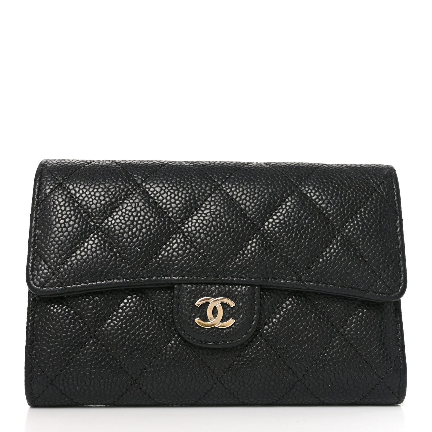 Caviar Quilted Medium Flap Wallet Black