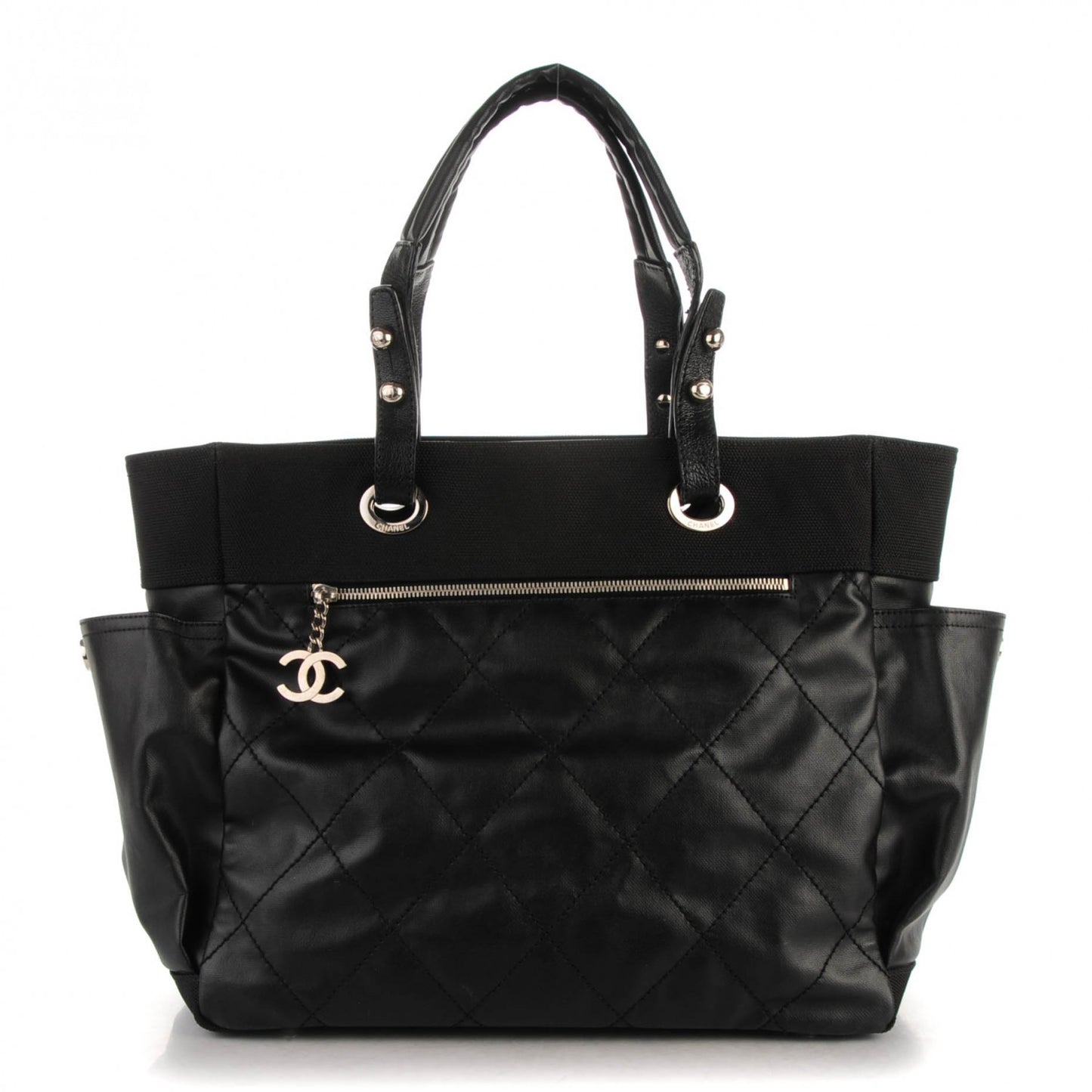 Coated Canvas Large Paris Biarritz Tote Black