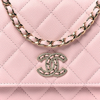 Chanel Caviar Quilted Crystal CC Wallet On Chain WOC Light Pink 9 of 12